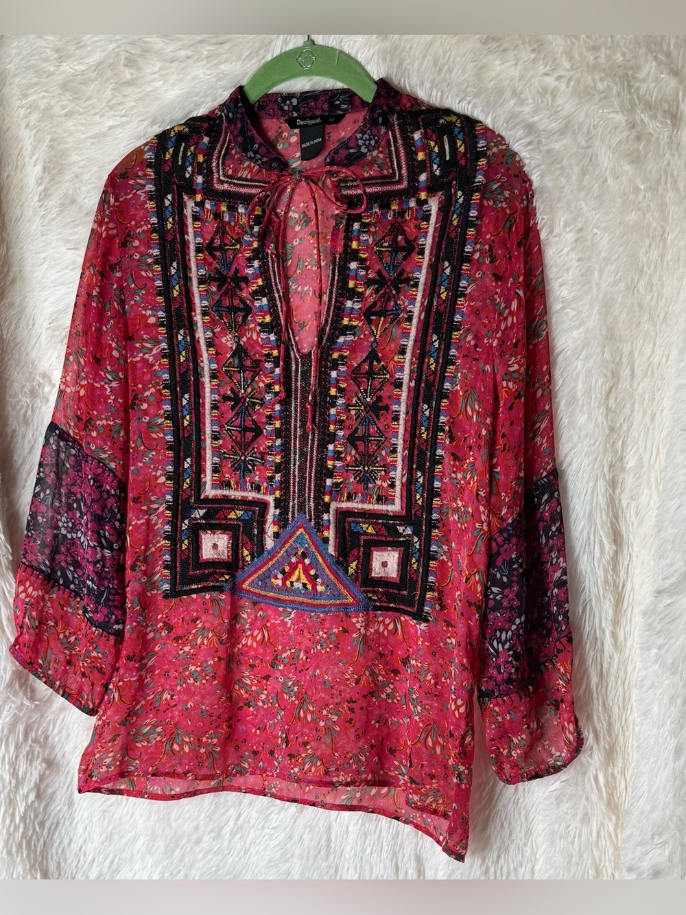 Desigual Romina Boho Embroidered Floral Blouse Size M - Picture 2 of 4